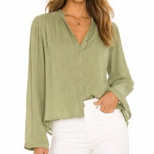 Berenice Medium Sage Green Crinkle Button Front Blouse Boho Top office/Career